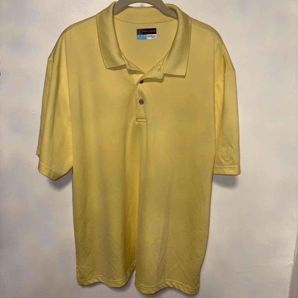 PGA Tour Pro Series Airflux Mens Yellow Short Sleeve‎ Golf Polo Shirt Size XL